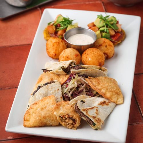 quesadillas, tuna tostadas, bolitas de yuca, empanadas and steak piratas