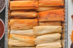 Beef Tamales and Chicken Tamales for Holiday catering in a serving tray